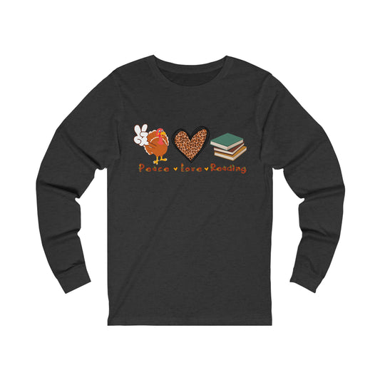 Peace, Love, Reading - Unisex Lightweight Long Sleeve Tee