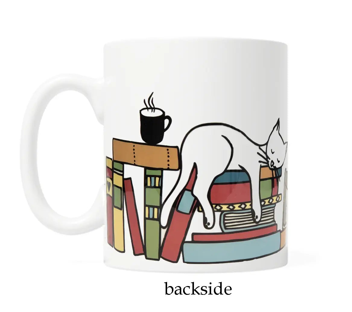Book Shelf, Cats & Coffee- FGR Coffee Mug